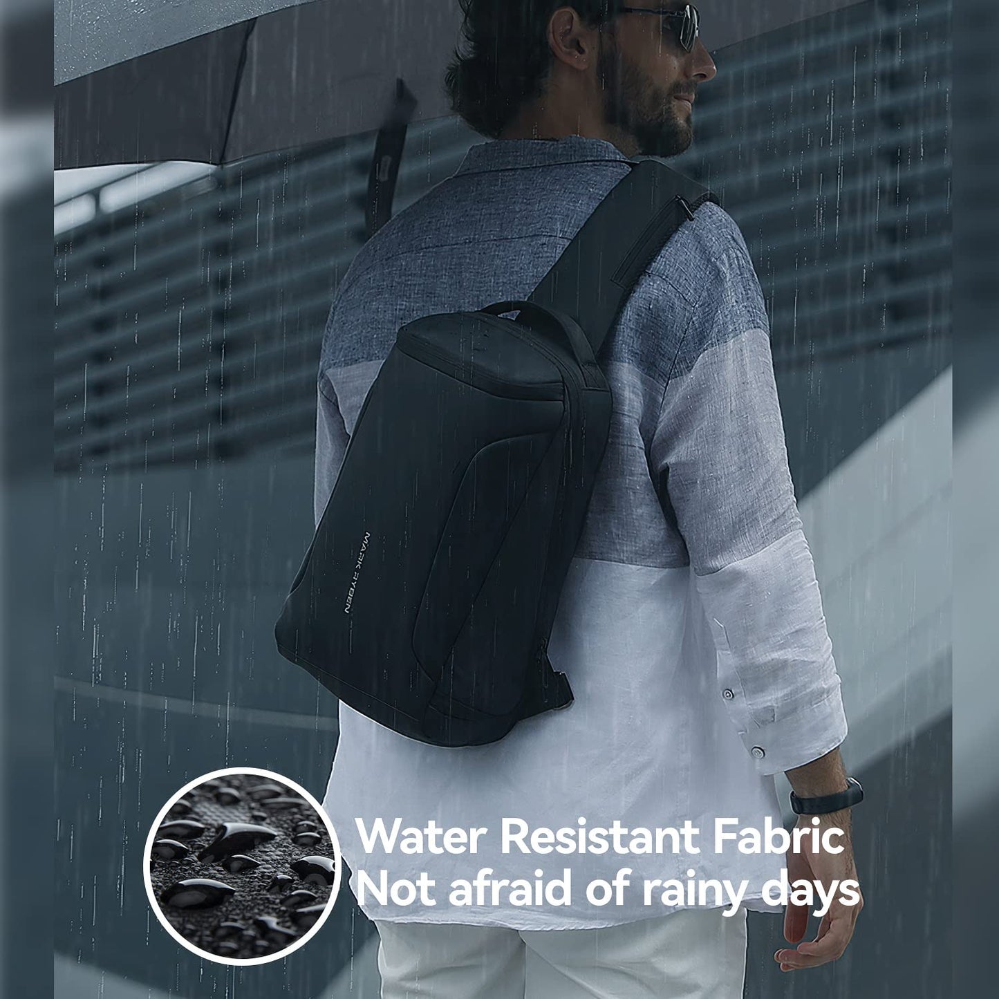 MARK RYDEN Sling Backpack Men, Waterproof Shoulder Bag with USB Charging Port and Adjustable Strap, Holds 9.7 Inch ipad, Sling Bag for Traveling, Sporting, Cycling, Daily
