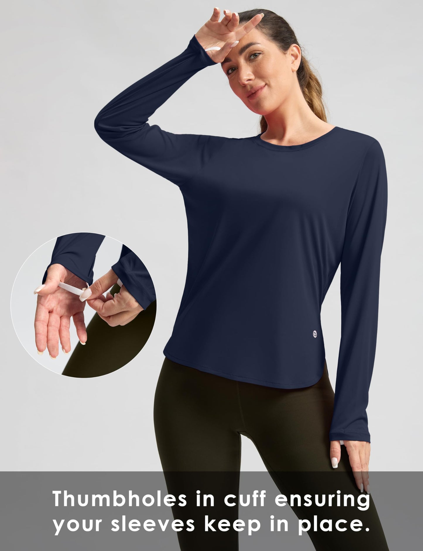 Women's Sun Shirts UPF 50+ Long Sleeve UV Protection Shirt Lightweight Quick Dry Workout Hiking Tops for Women(Navy,S)