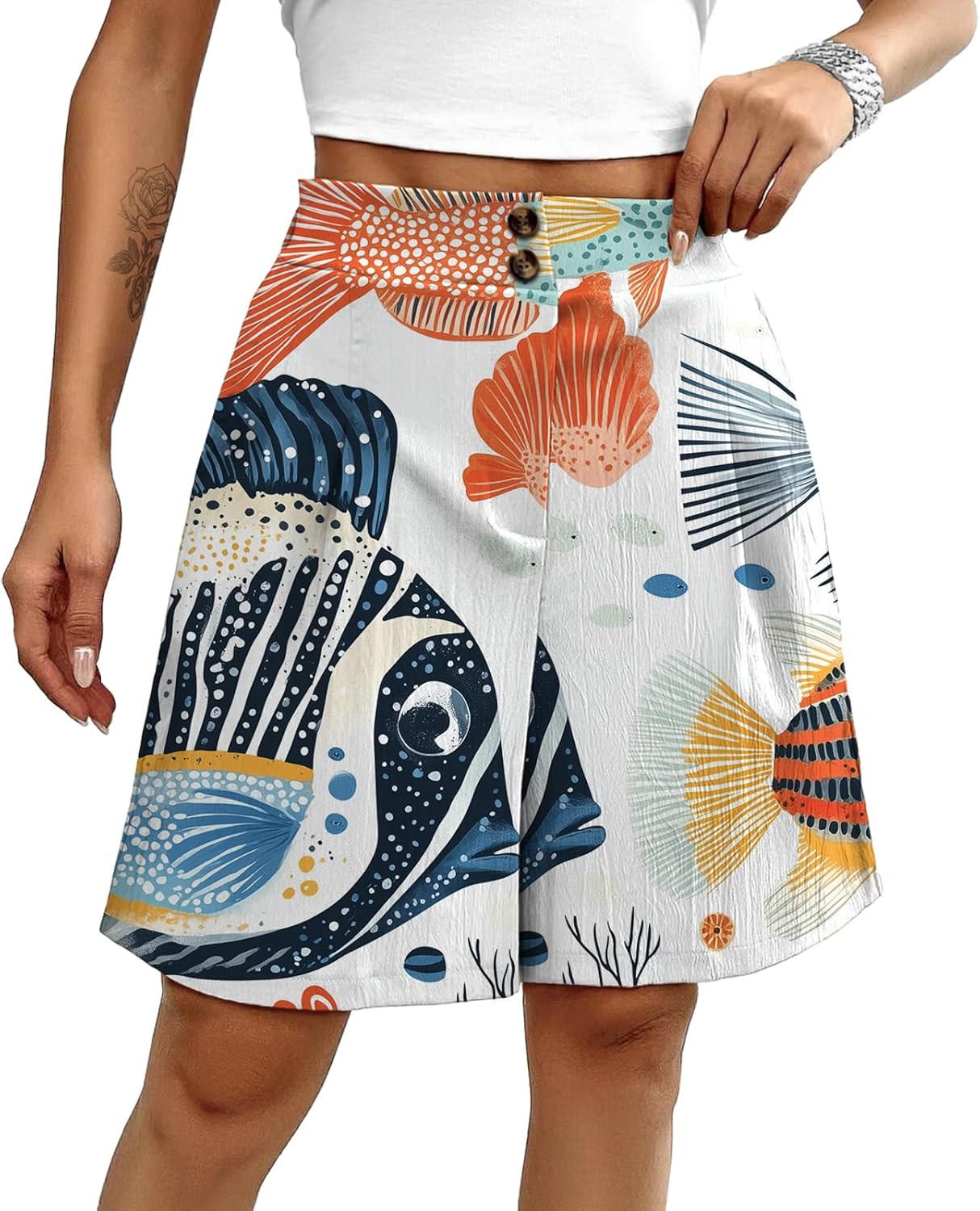 Skiennix Cute Summer Shorts for Women - Trendy Soft Pleated Loose Fit | Lightweight Button Design