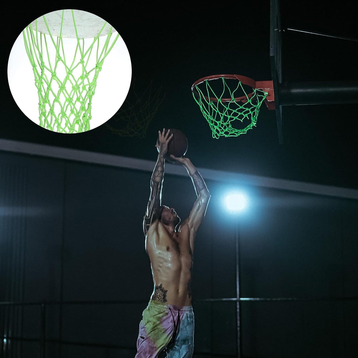 Skiennix Nightlight Basketball Net - Portable Luminous Nylon Net for All Weather | 12 Loops