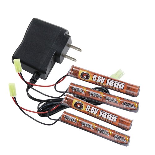Lancer Tactical Airsoft RC Battery Charger and 9.6V NiMH 1600mAh x2 Rechargeable Butterfly Battery Pack with Mini Tamiya Connector for AEGs