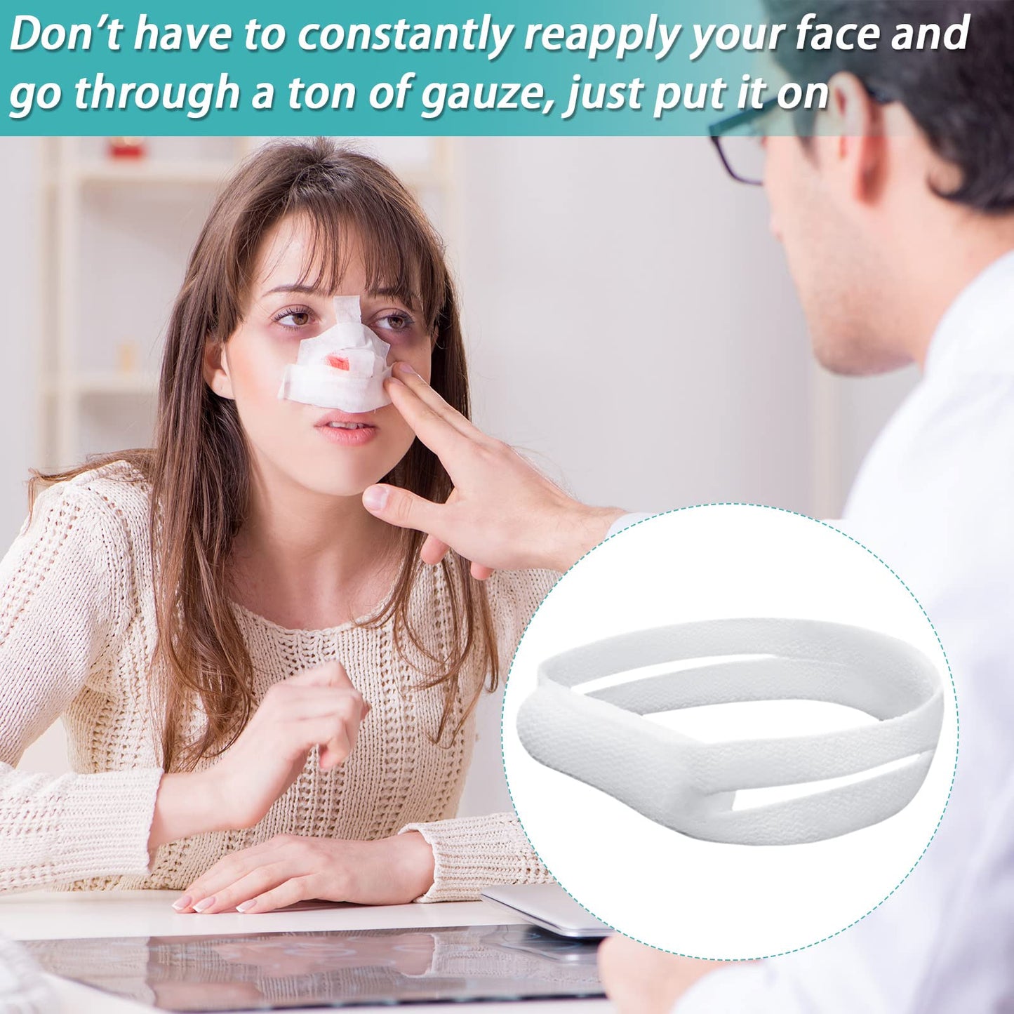Patelai 20 Pcs Elastic Nose Bandage, External Nasal Bandage Dressing Holder with High Absorption Capacity for Nose, White