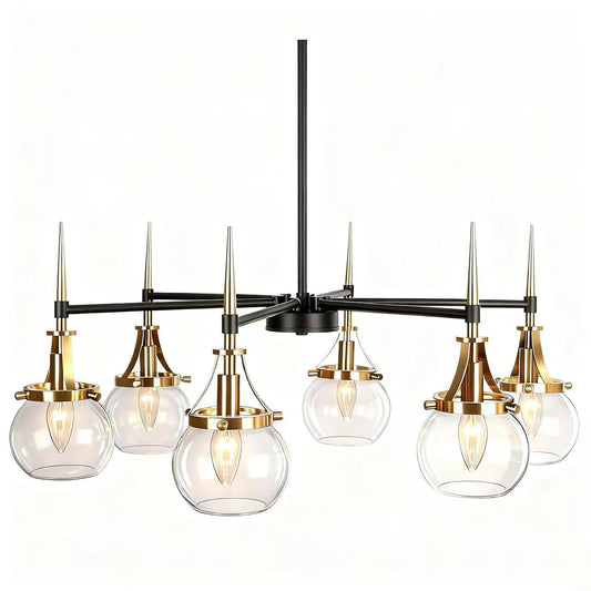 Obihivlo 6-Light Black Gold Bubble Chandelier Brass Antique Glass Globes, Mid Century Modern Pendant Lighting Fixture for Dining Room, Kitchen, Living Room, Bedroom, D27.6 x H71.5 Adjustable Height