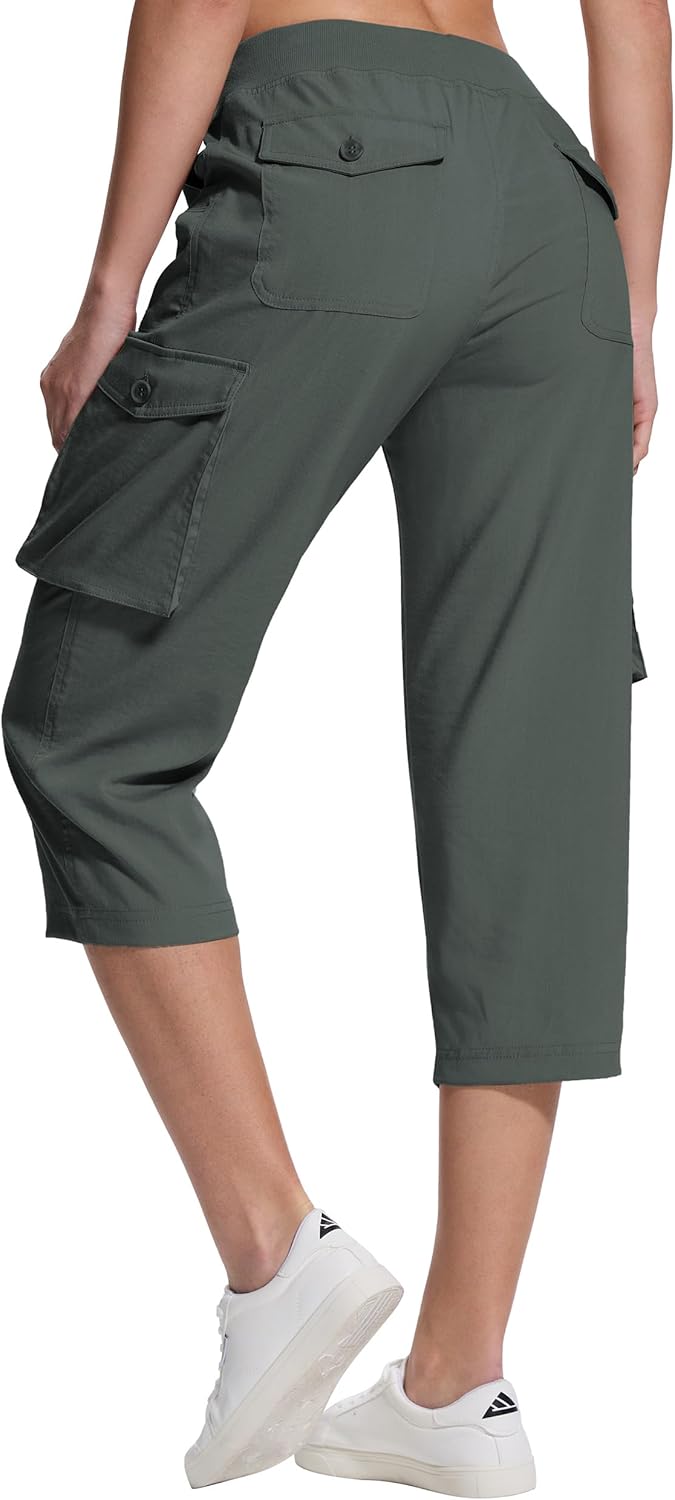 Skiennix Women's Cargo Capris Pants - Quick Dry Stretch Hiking Pants with 6 Pockets for Outdoor Adventures