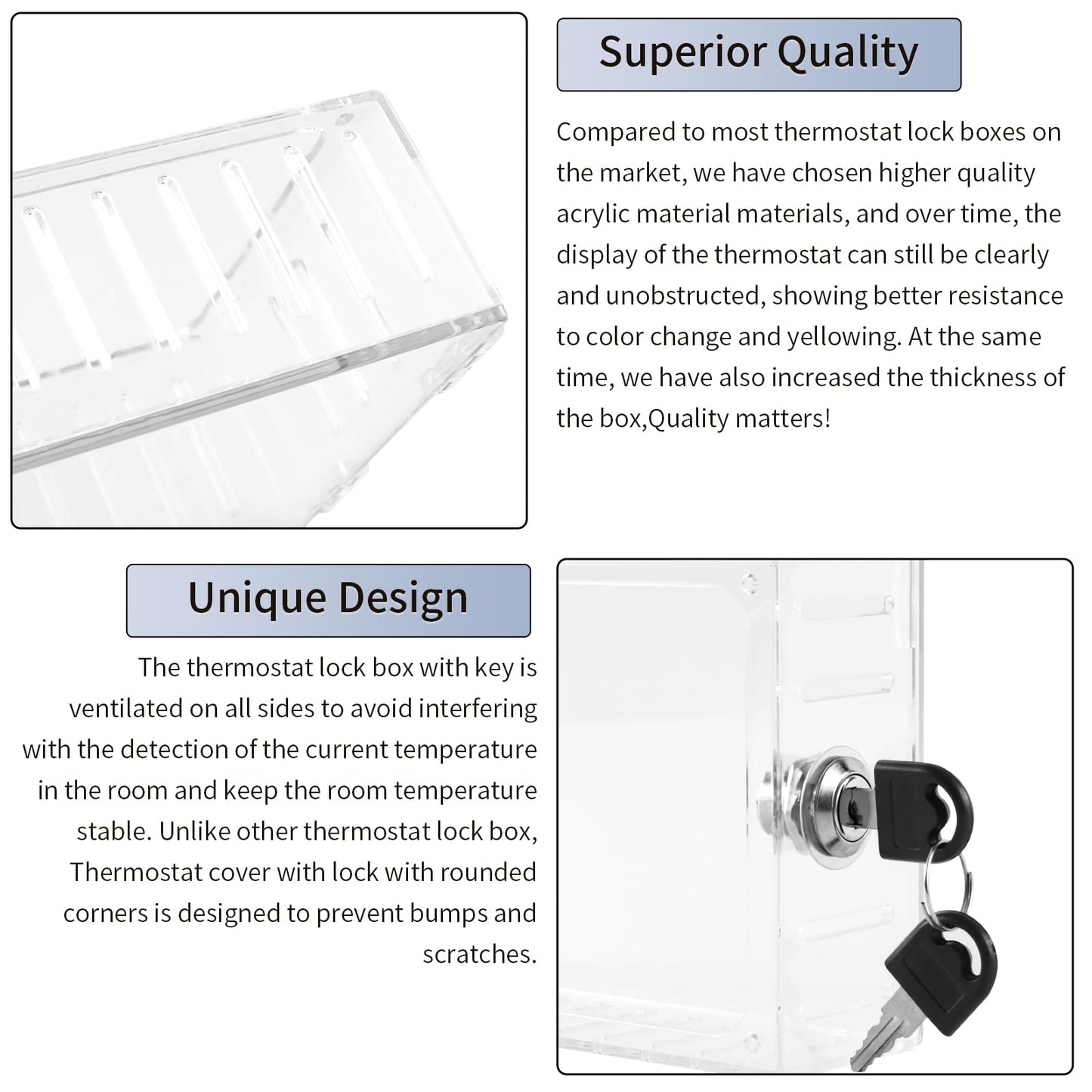 Vazioyar Thermostat Lock Box,Thermostat Lock Box with Key,Thermostat Guard,Transparent Thermostat Protective Cover,Compatible with Wall Mounted Home thermostats