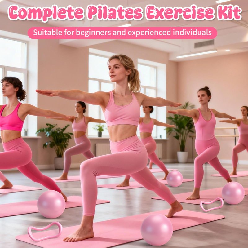 Pilates Equipment Kit for Home Workouts - 18pcs Set- 14'' Pilates Ring and Ball Set for Women, Pilates/Yoga Accessories Kit with Wrist Weights, Resistance Bands, Core Sliders, Yoga Strap, Socks, Bag