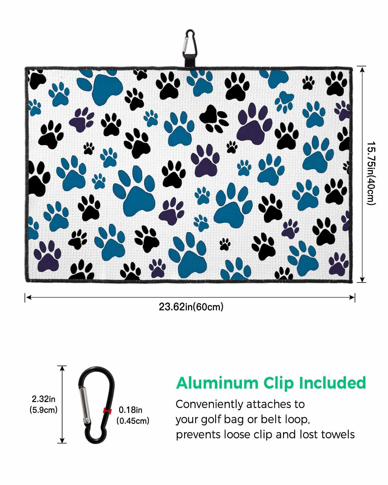 ARTSHOWING Dog Paw Print Golf Towel 24x16in, Absorbent Water Quick Dry Microfiber Golf Towel with Clip, Soft Sports Towel Golf Accessory for Men Women, Gift for Golf Fan, Blue Black Pet Footprint