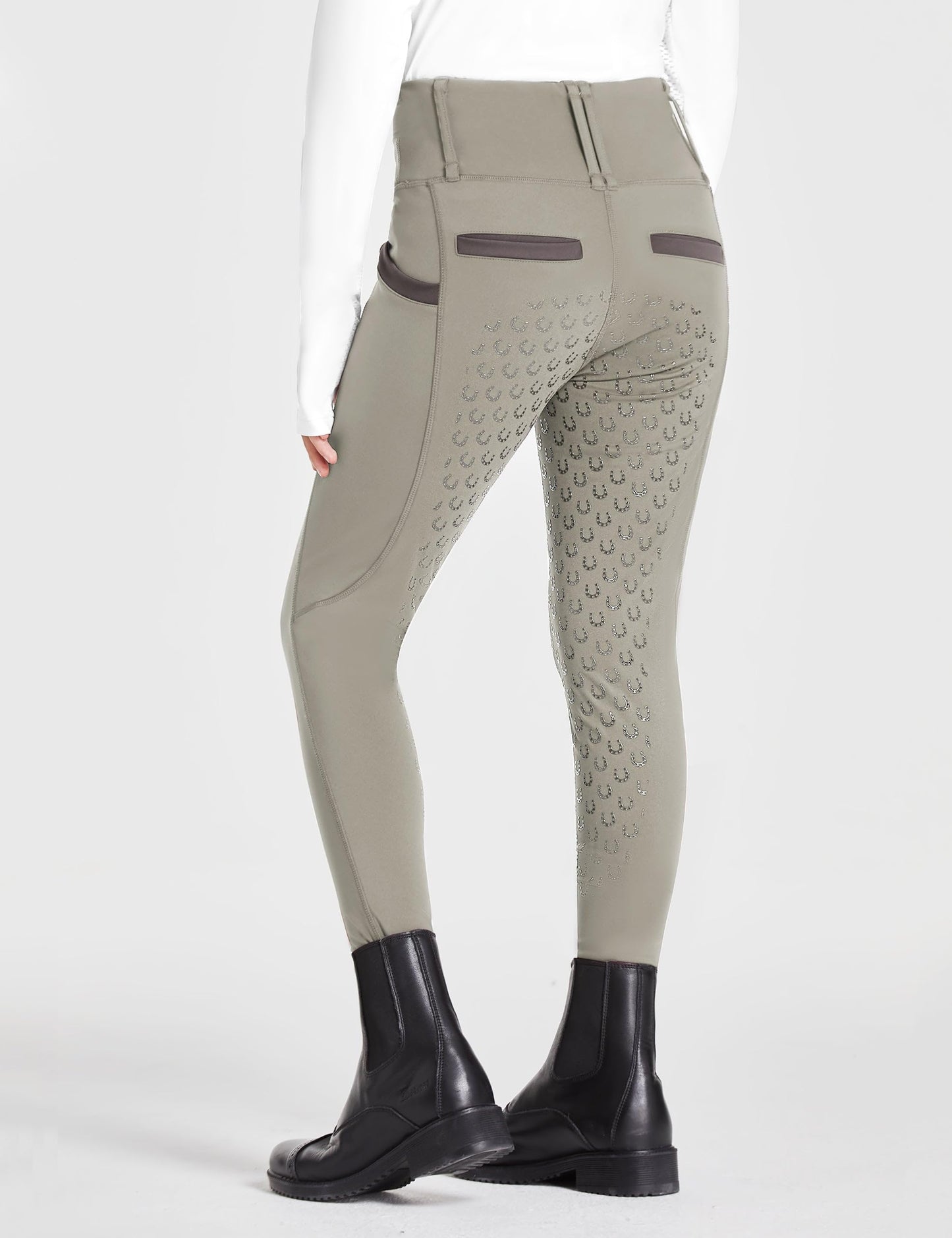 FitsT4 Sports Girls Riding Pants Full Seat High Waist Kids Equestrian Breeches Horse Schooling Tights Zipper Pockets Khaki Size M