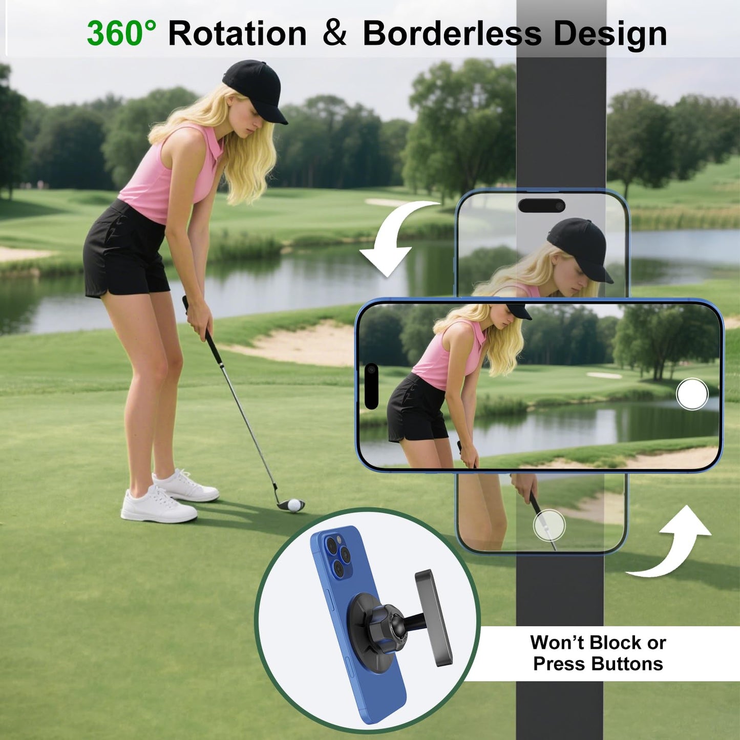 UYCCIMB Magnetic Golf Cart Phone Holder Compatible with MagSafe iPhone 16/15/14/13/12 Series, Fits EZGO ＆ More Any Iron Metal Surface for Golf Cart Accessories MagSafe Gift