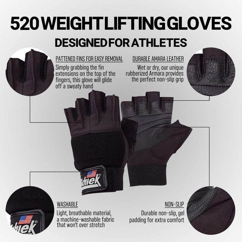 Schiek Sports 520 Women's Gloves - Fingerless Weightlifting Gloves for Women (Black, X-Small)