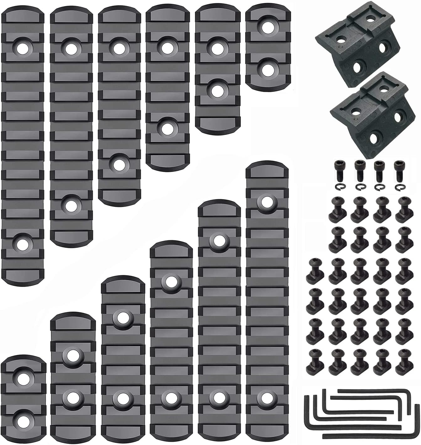 Picatinny Rail - 3, 5, 7, 9, 11, 13-Slot Polymer Rail Section with Offset Mount & T-Nuts