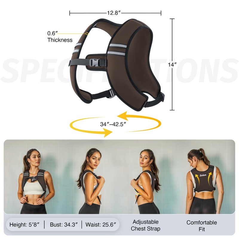 ZELUS Weighted Vest, Washable Z-Fit Soft Iron Weighted Vest for Women and Men, 5/10/15 lb Weight Vest with Reflective Strips & Adjustable Straps, Ultra Thin Weight Vest for Gym Strength Training (10lb) Brown