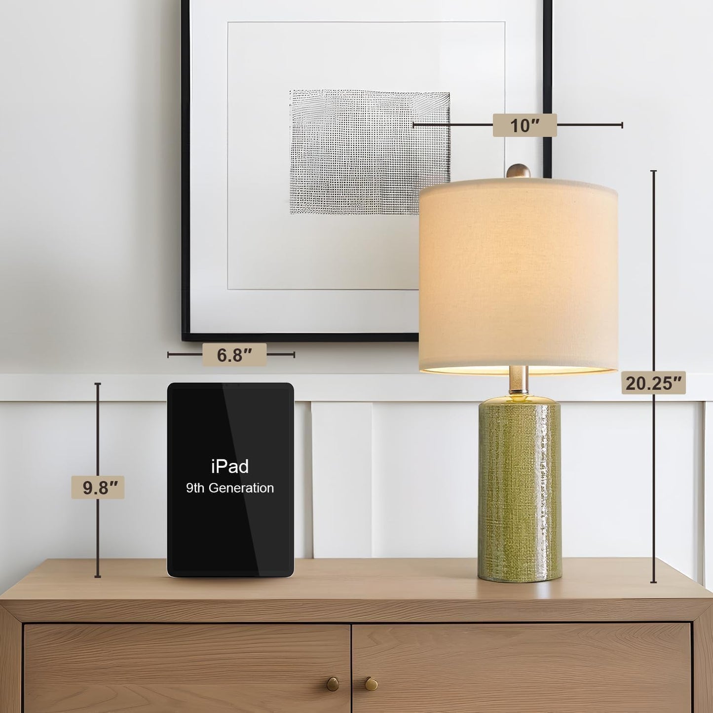 Modern Green Ceramic Table Lamp - 20.25” Nightstand & Bedside Lamp for Bedroom & Living Room
