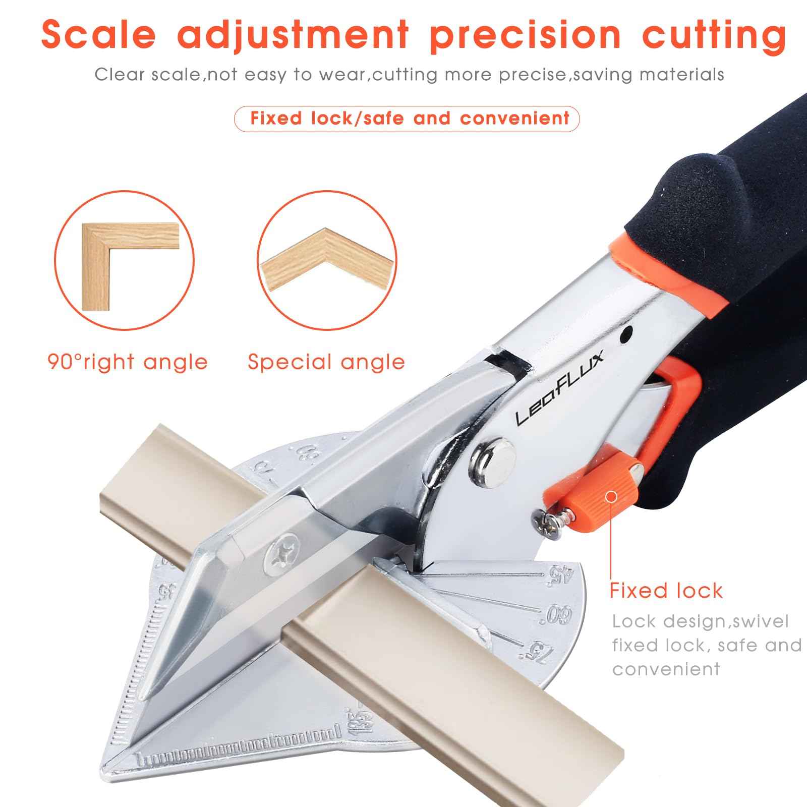 LeafLux Replaceable Blade Miter Shears Handheld, Multifunctional Trunking Shears for Angular Cutting of Moulding, Trim, and Weather Stripping, Adjustable at 45 to 135 Degrees | LFXP3102s