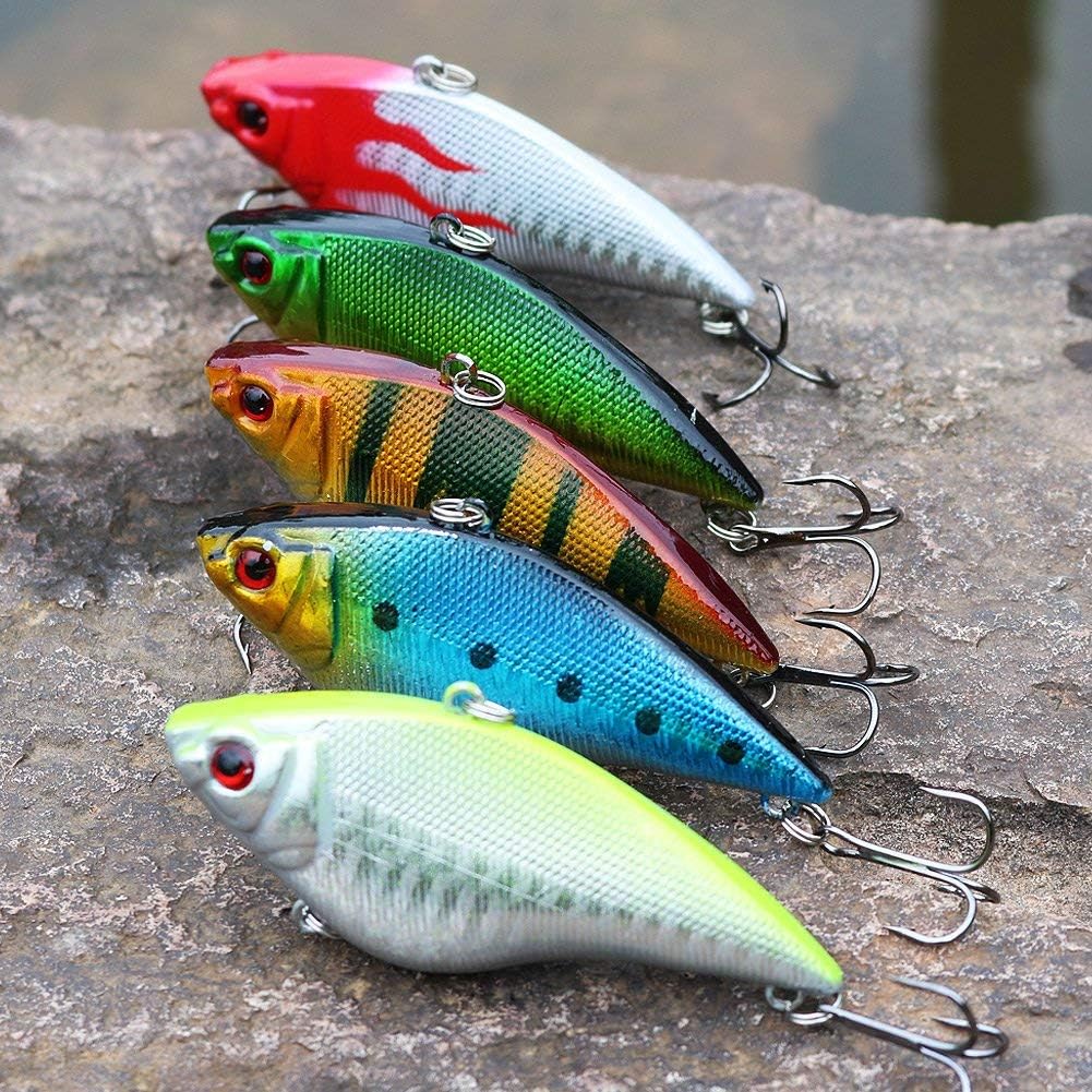 Sougayilang Fishing Lures - Life-Like Hard Bait Minnow VIB with Treble Hook | Perfect for Bass, Trout, Walleye