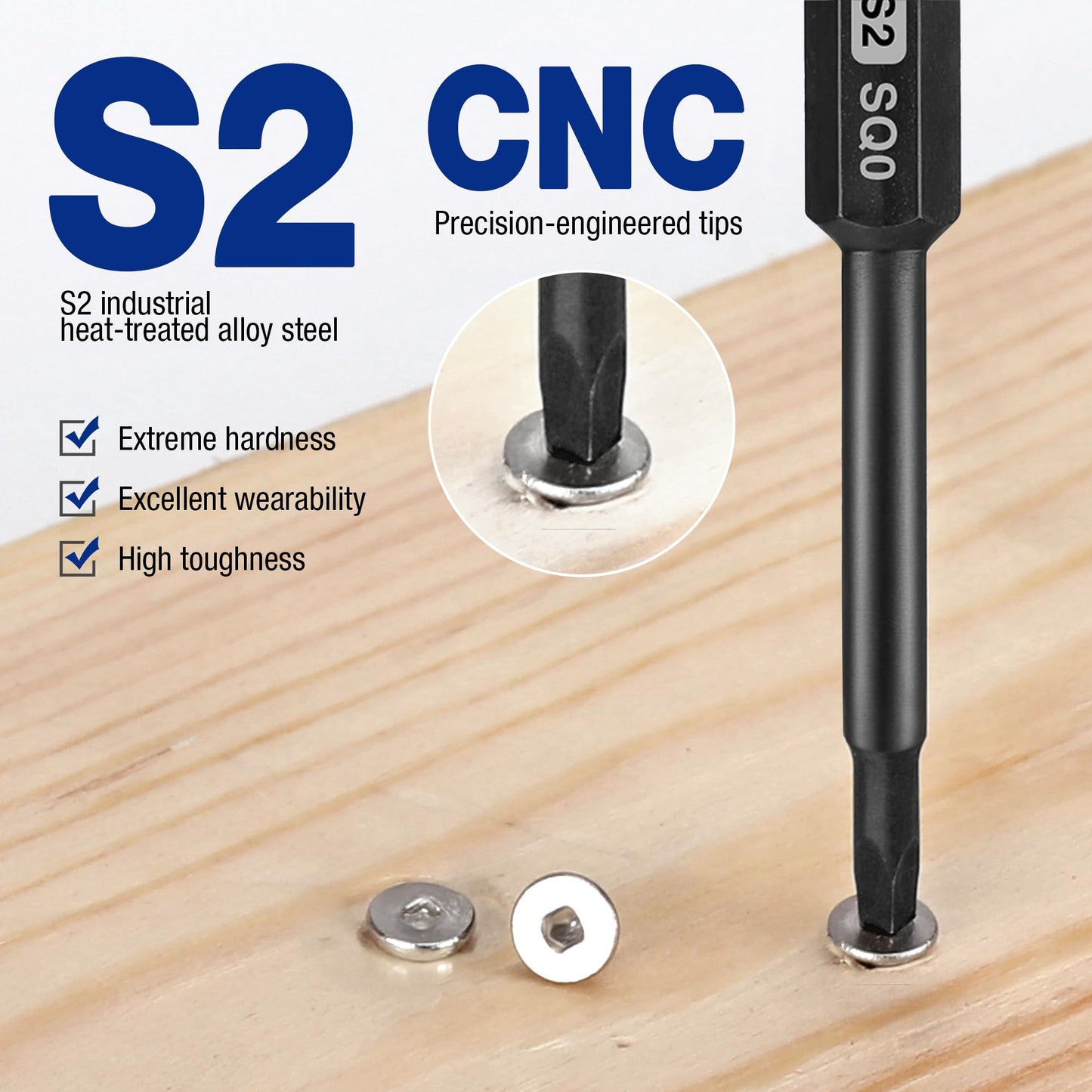 WORKPRO 10pcs Square Bit Set, CNC Machined S2 Steel Magnetic Screwdriver Bits Set, 1/4 Inch Hex Shank Driver Bits, 2.3 Inch Long Screwdriver Bits Set with Storage Box