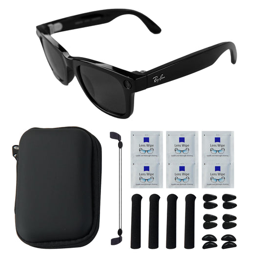 Smart Glasses Accessories Kit for RayBan/Oakley Meta Wayfarer/Headliner/Skyler – Includes Storage Case, 6 Pairs Nose Pads, Adjustable Anti-Drop Lanyard, 6 Pcs Lens Cleaning Papers, 2 Pairs Holders