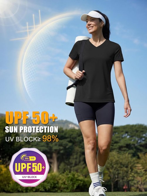 MAGCOMSEN Women's Athletic V-Neck Workout Top - Quick Dry, Moisture-Wicking, UPF 50+ | Perfect for Gym Use