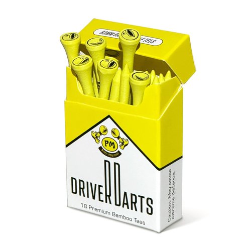 Driver Darts by P*ss Missile, Premium Bamboo Golf Tees | 4-Pack of 18, 83mm (3.25") Wooden Tees | Iconic Packaging and Simple Organization | Funny Golf Accessory for Golfers