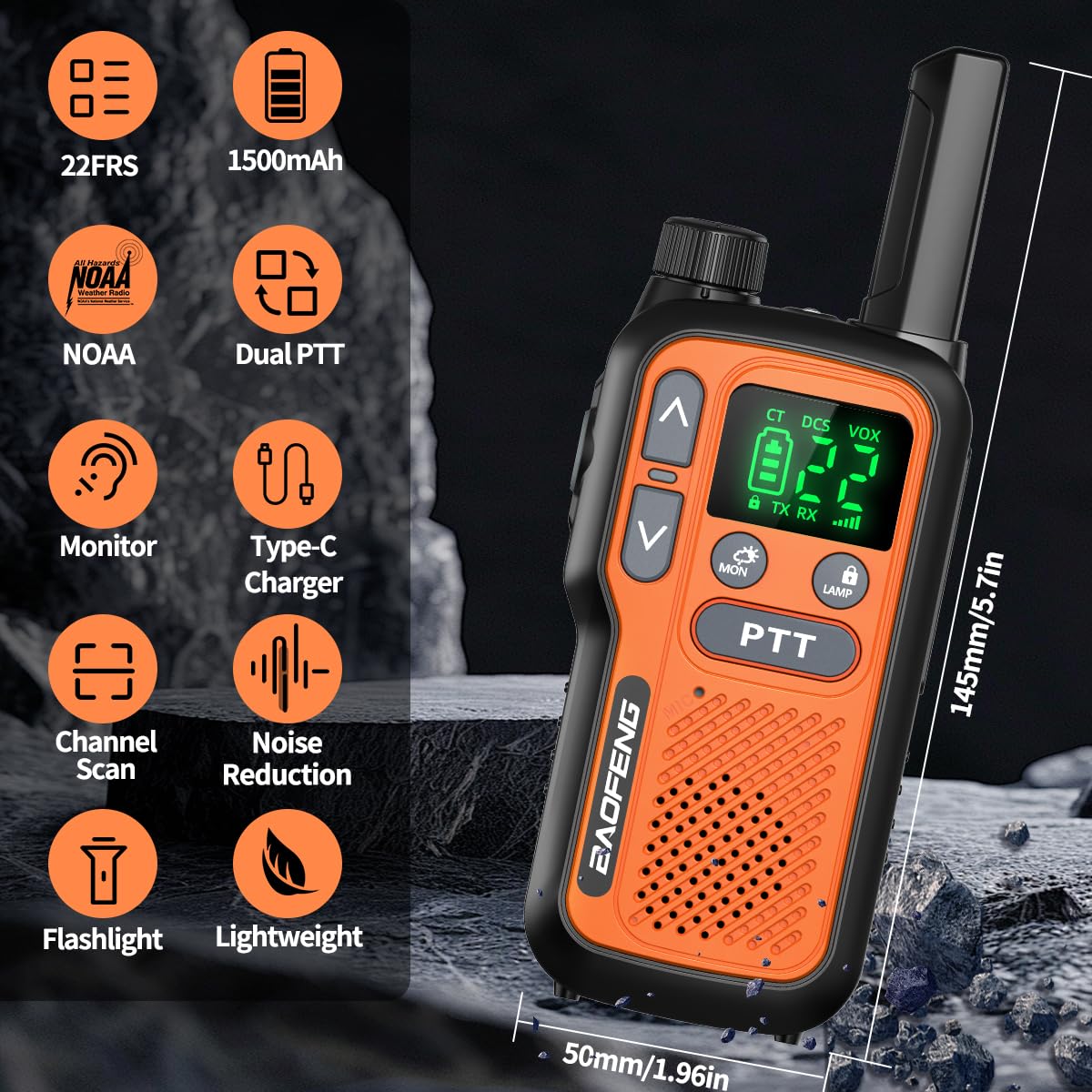 Walkie Talkies Long Range for Adults,Rechargeable Walkie Talkies FRS NOAA Family Emergency Walky Talky,Portable 2 Way Radios with Earpiece 1500mAh VOX USB-C Charger for Camping Hiking Cruise,4Pack