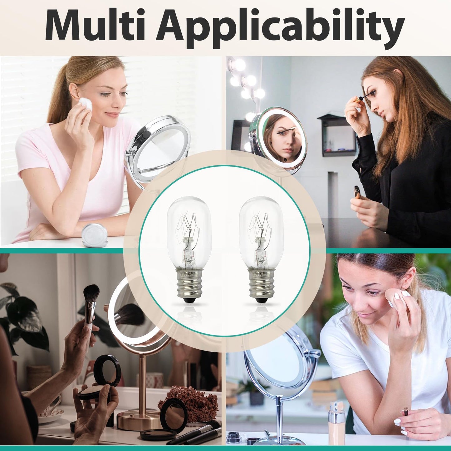 Gfdoso 2Pcs 20W 120V Incandescent Bulb Replacement for Conair RP34B Illuminated Makeup Mirror – E12 Candle Base, 2700K White Light