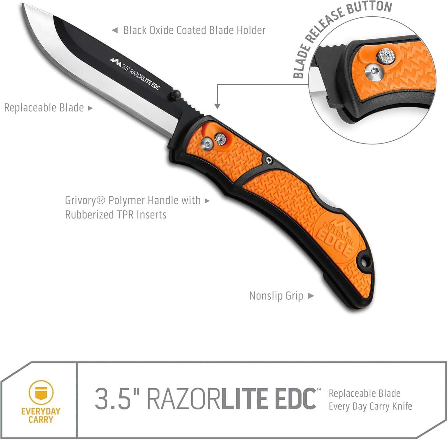 RazorLite EDC Pocket Knife 3.5” - Obsidian Black, Replaceable Blades & Clip for Camping, Hunting, Survival