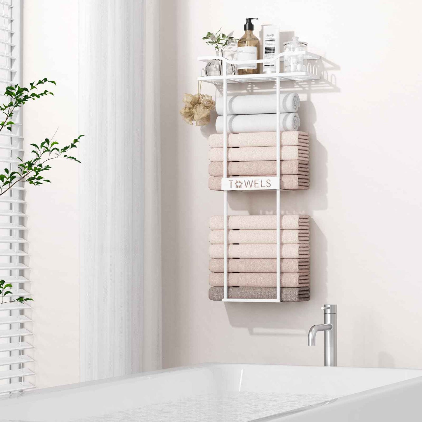 Aetyord Towel Racks for Bathroom Wall Mounted Towel Storage Organizer Wall Towel Rack for Rolled Towels（2 Tier White