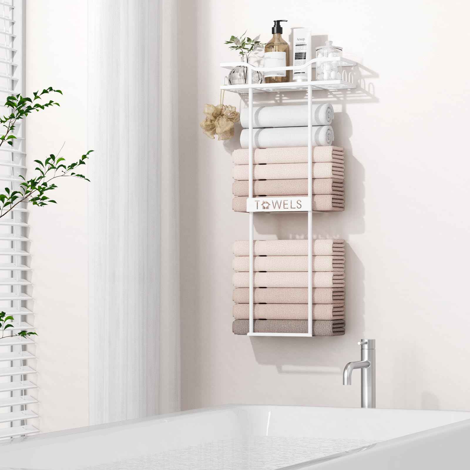 Aetyord Towel Racks for Bathroom Wall Mounted Towel Storage Organizer Wall Towel Rack for Rolled Towels（2 Tier White