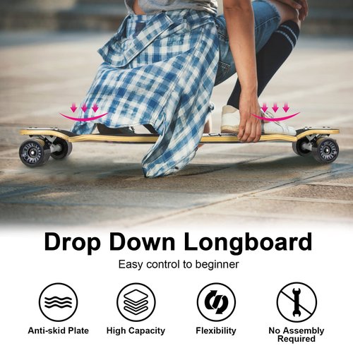Long Board Skateboard for Adults Teenagers Kids Ages 6-12 Adults Men Women Complete Skateboard Cruiser for Cruising Carving Free-Style and Downhill 41 Includes High-Speed Bearings & T-Tool