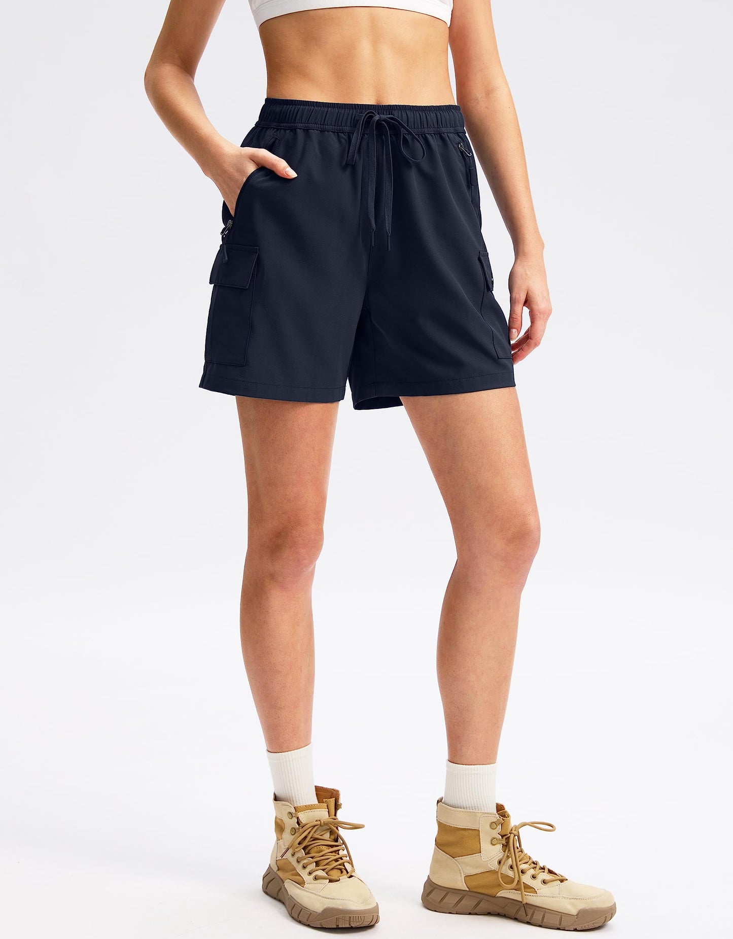 SANTINY Women's 5''/ 7''/9'' Hiking Cargo Shorts Quick Dry Lightweight Summer Shorts for Women Athletic Golf Zipper Pockets(Navy_XXL)