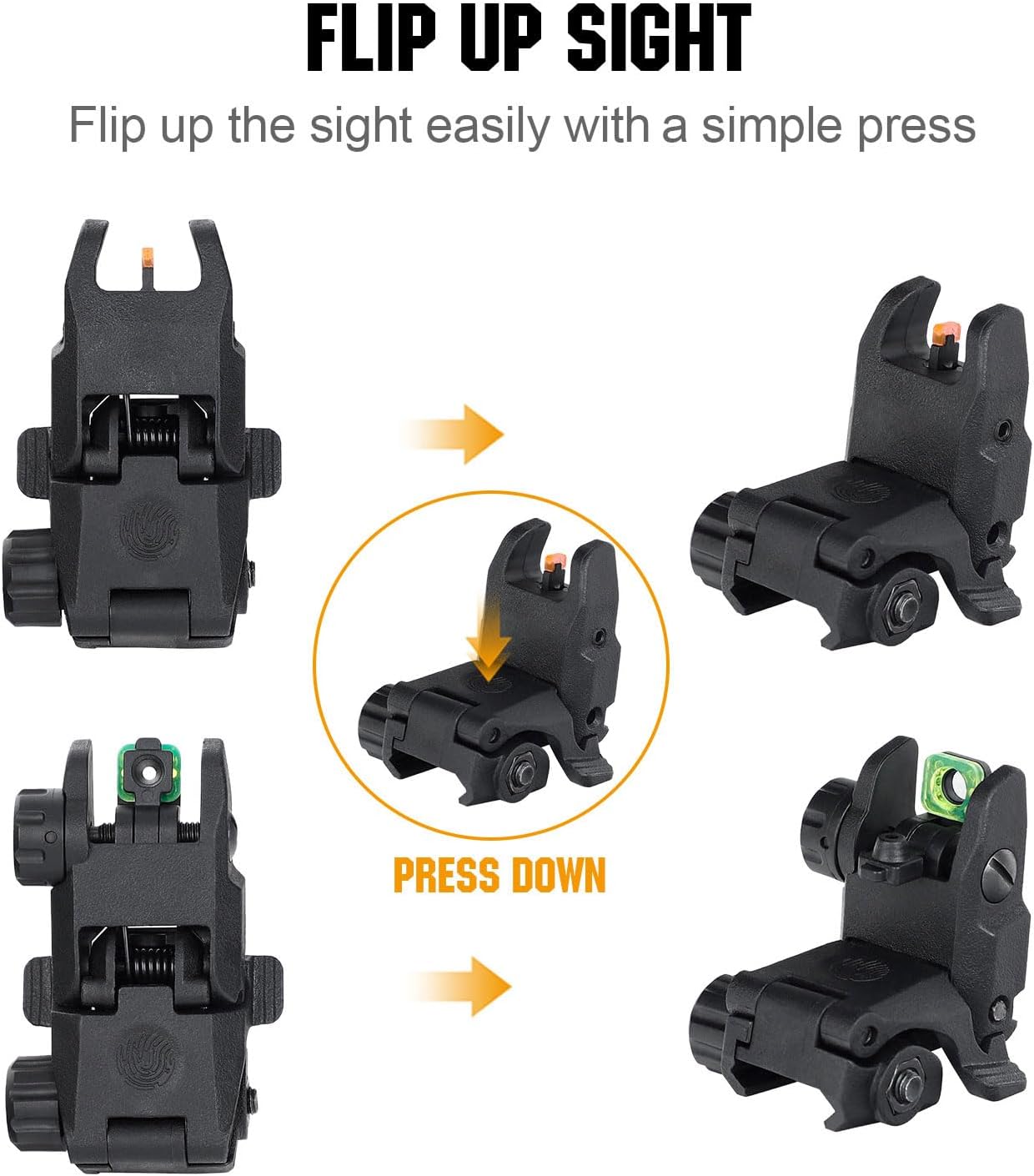 ohhunt Flip Up Sights Polymer Fiber Optic Sights Backup Sight Black for Picatinny
