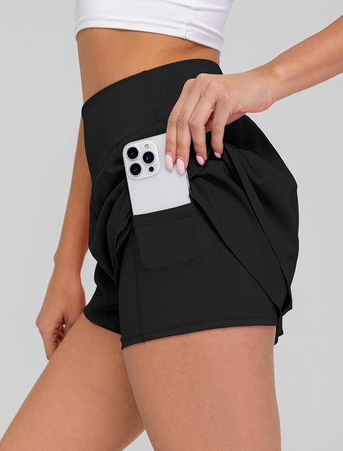 IWD Women's High-Waisted Flowy Running Shorts - Double Ruffle Design | 2-in-1 Tennis Shorts with Pockets