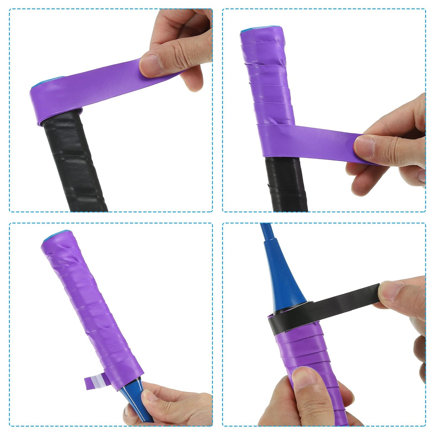 PATIKIL 43.3" Tennis Racket Grip Tape, 4 Pack Anti Slip Absorbent PU Badminton Overgrip Racquet Grip Tape for Baseball Pickleball Paddle, Purple