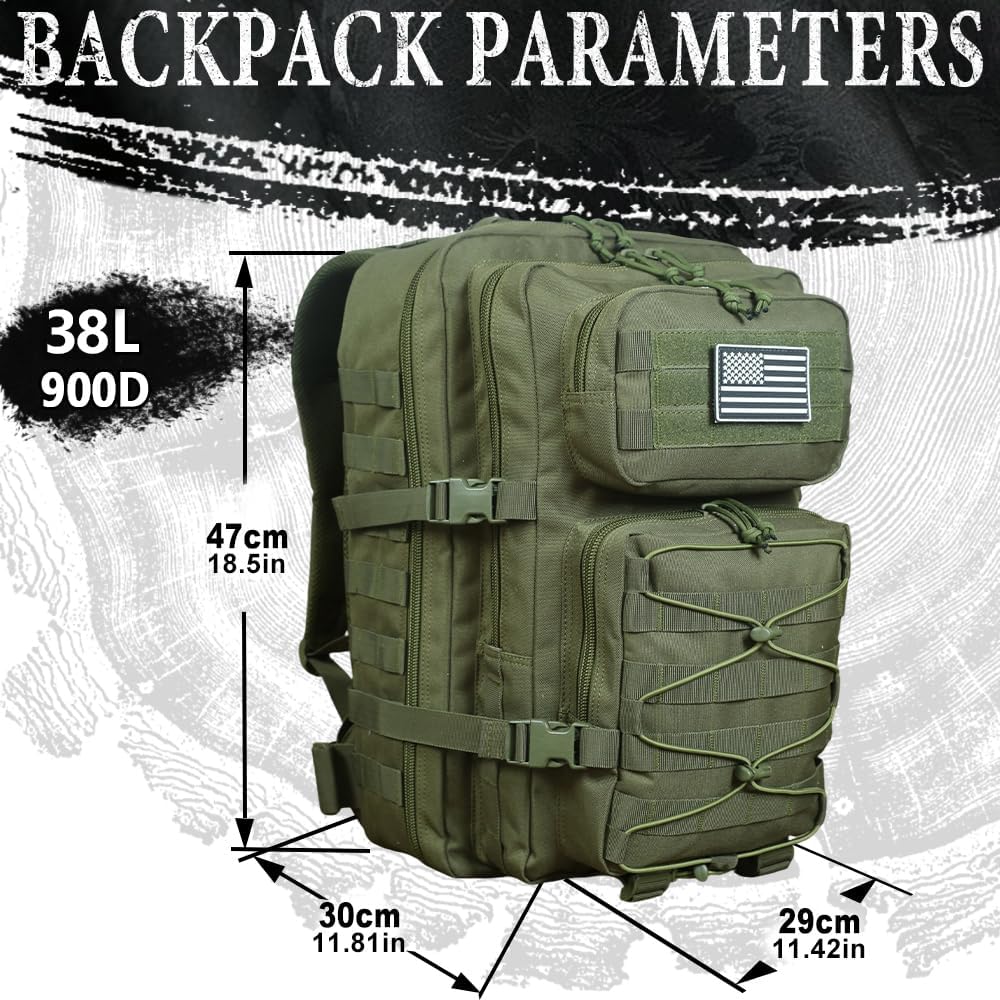 Skiennix Military Tactical Backpack - 3-Day Assault Pack | Molle Bug Out Bag - Black, 38L Capacity