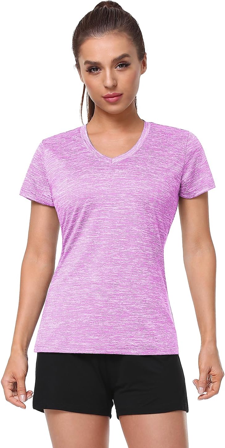 Skiennix Women's Moisture-Wicking Athletic V-Neck T-Shirt - 5-Pack, Short Sleeve, Comfortable Fit