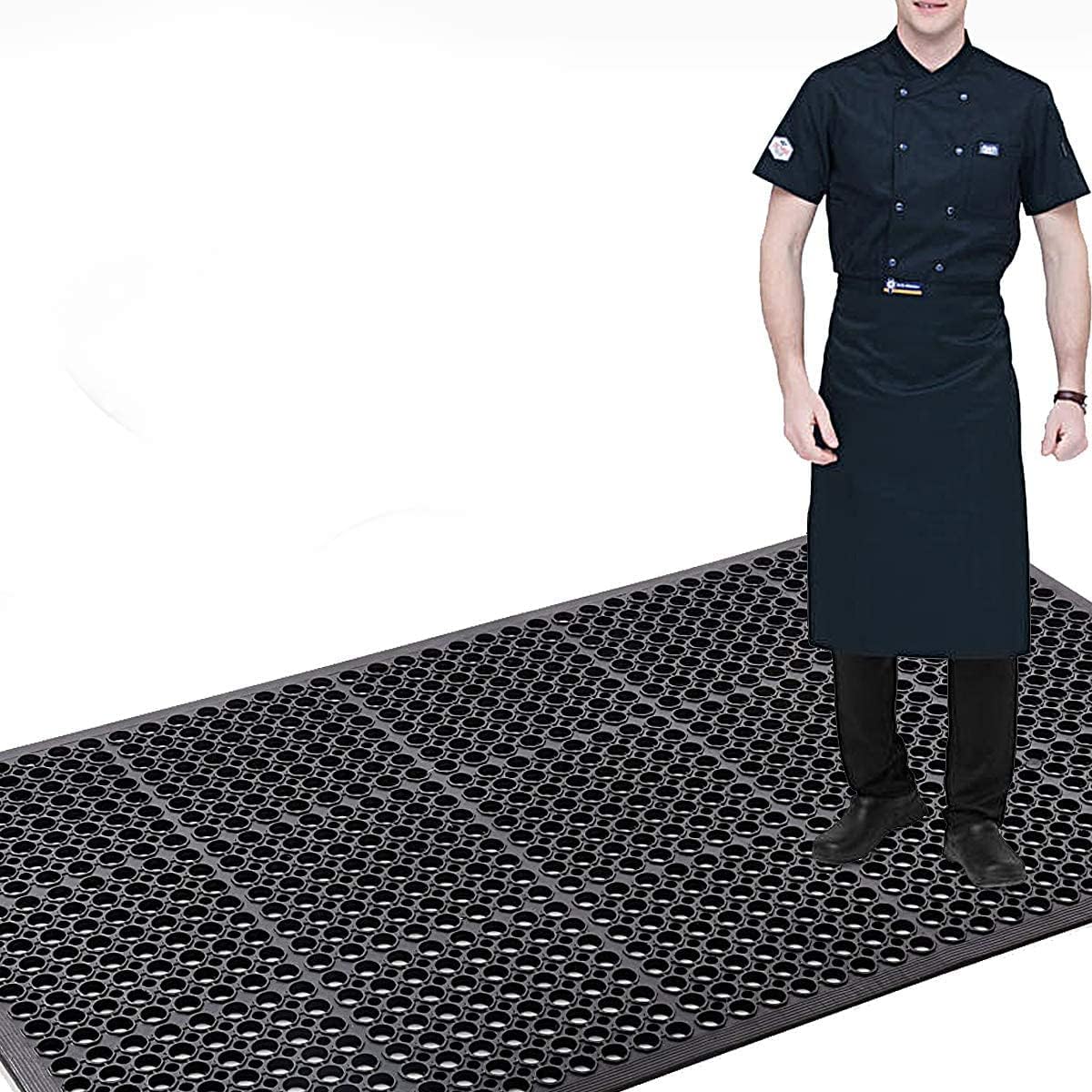 jxgzyy 83x35 Commercial Anti-Fatigue Drainage Rubber Matting Non-Slip Rubber Drainage Mat Commercial Kitchen Floor Mat Rubber Mat with Holes for Wet Area Use Black