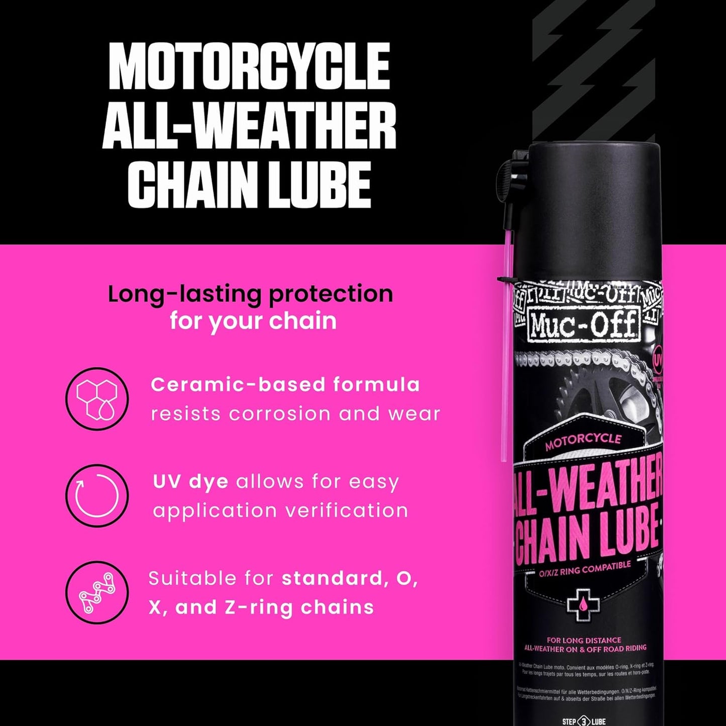 Muc Off All-Weather Motorcycle Chain Lube - Premium 400ml Motorbike Chain Lubricant Spray