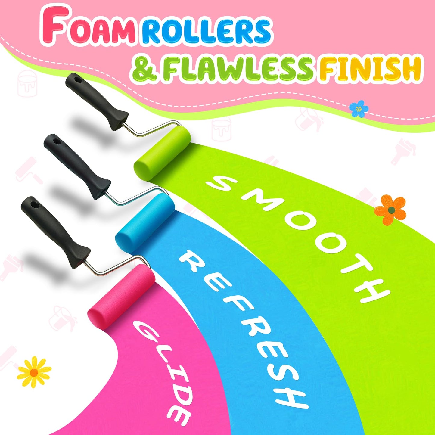 DIYSELF Paint Roller Kit - Foam Paint Roller 4 inch, Small Roller Paint Brush, Mini Rollers for Painting, Walls, Cabinets, Doors, House Painting Supplies, Professional Paint Roller Tray Set (10 Pack)