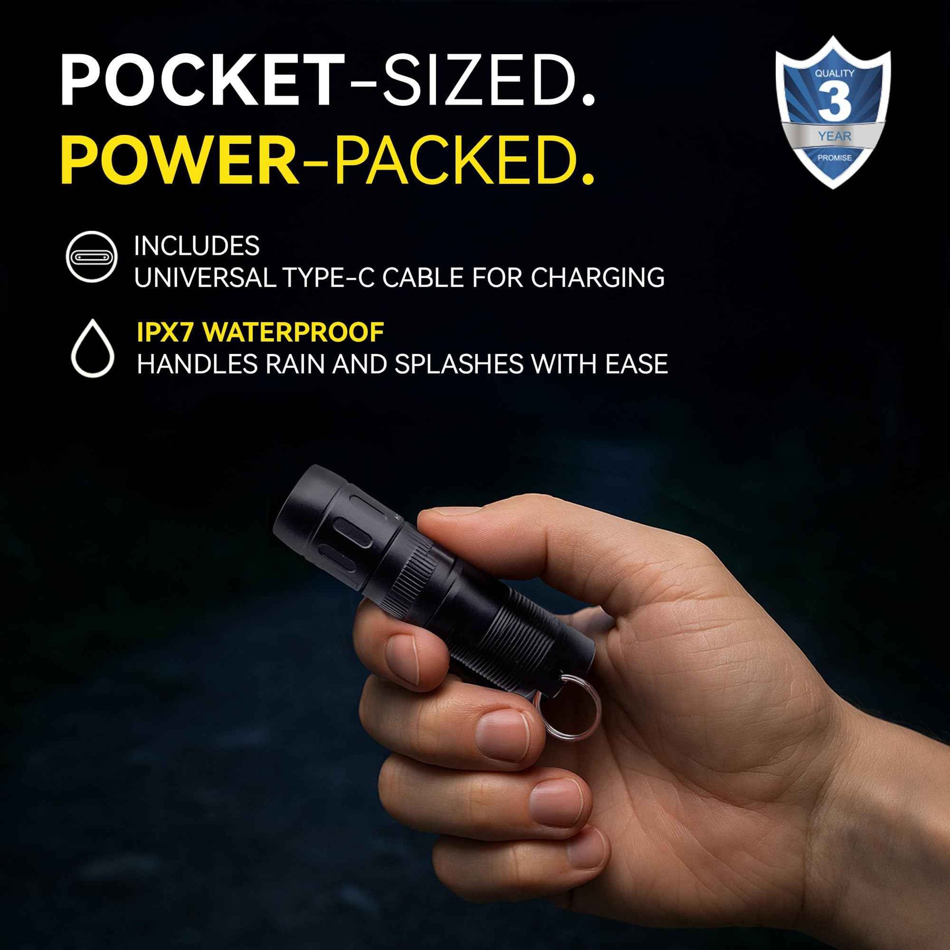 CLT Mini EDC Rechargeable Flashlight Magnetic Keychain, Snap on/off, 105 Lumen, Portable and Compact LED Keychain Flashlights - Durable Built-in Battery Ideal for Everyday Carry - Black