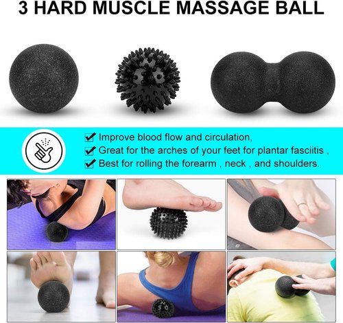 Foam Roller Set - High Density Muscle Roller & Stretching Strap for Deep Tissue Therapy | 2 Foot Fasciitis Ball
