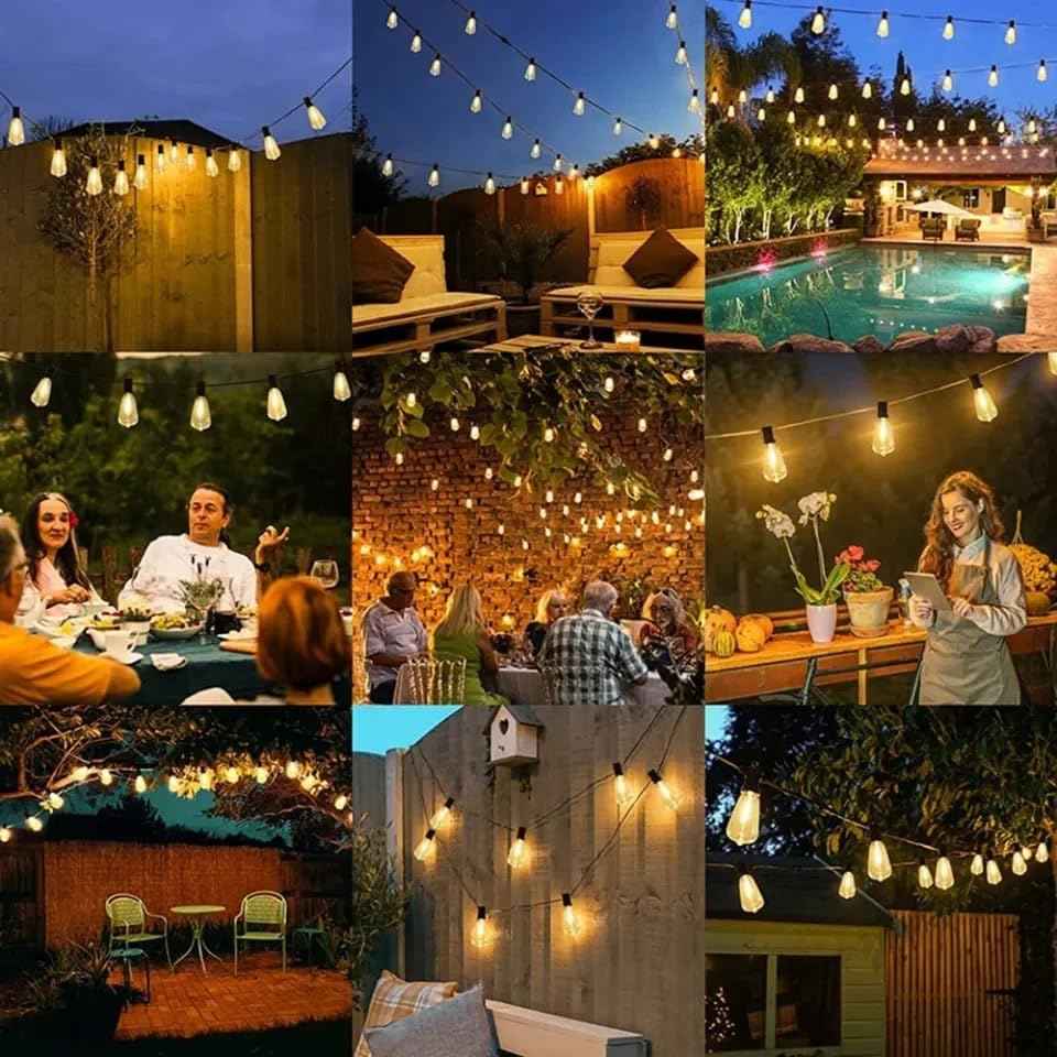 RYKUG 50FT LED Outdoor String Lights with 27 ST38 Bulbs (2 Spare) Connectable Yard Hanging Lights for Party Tents Patio Gazebo Porch Deck Bistro Backyard Balcony Pergola Outside Decor
