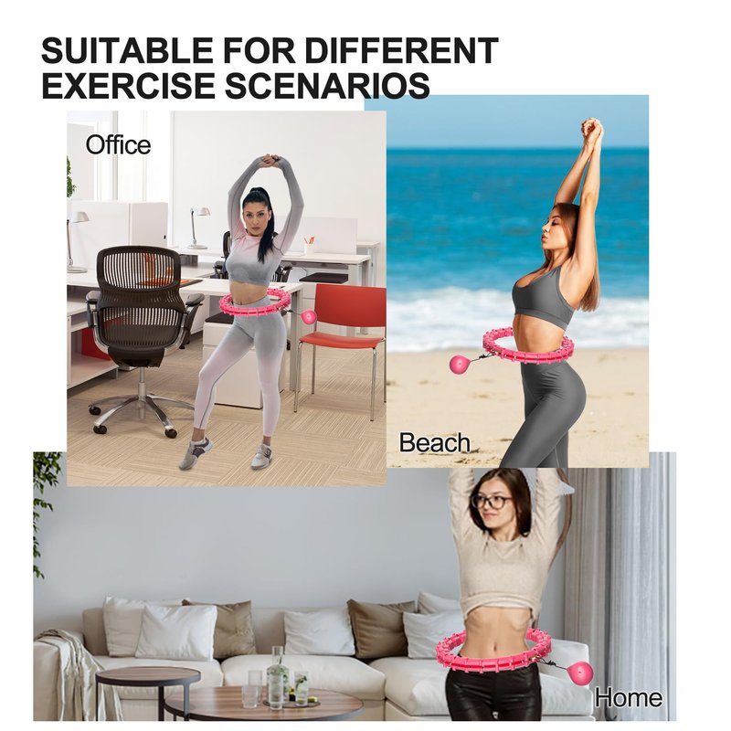Plus Size Silent Weighted Hula Infinity Fitness Detachable Hoops 65-Inch 32 Knot, Smart Noiseless Infinity Hula for Women, 2-in-1 Waist and Abdominal Home Workout Equipment
