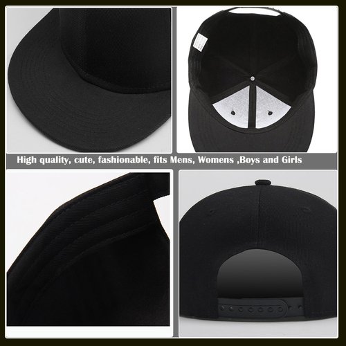 JHDESSLY 100% Cotton Snapback Hat for Men Women, Flat Bill Brim Baseball Cap Teens Adjustable Hip Hop Style Blank Trucker Hat Black