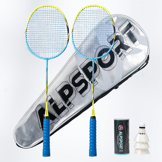 ALPSPORT Power Original Design 4U G5 Graphite Badminton Rackets Sets of 2, Carbon Fiber Racquets with 1 PVC Bag, 2 Tied Grips Tapes, 3 Shuttlecocks, 22-28LBS Padel Raket for Sports Training (Blue)
