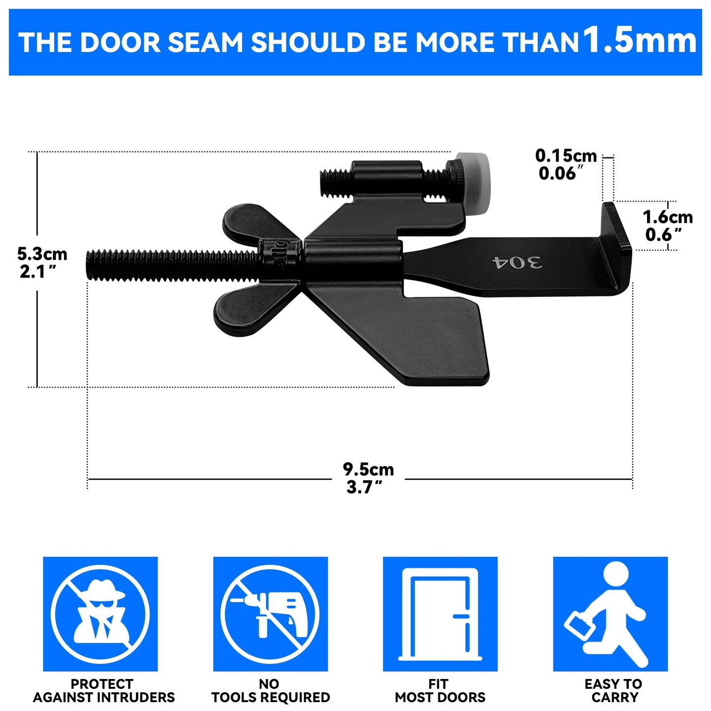 Black Portable Door Lock Home Security Door Locker Travel Lockdown Locks for Additional Safety and Privacy Perfect for Traveling Hotel Home Apartment College