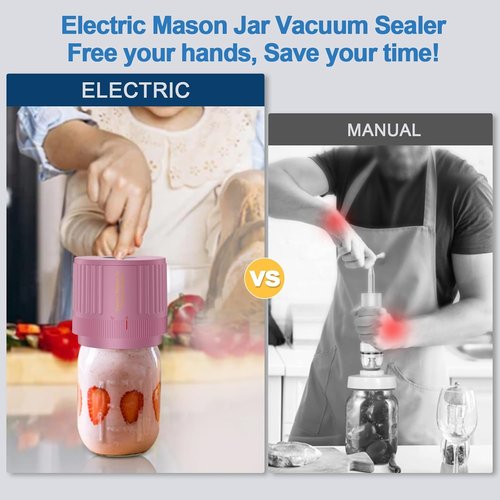 LOVE MOMENT Electric Mason Jar Vacuum Sealer Kit - Versatile for Wide & Regular Mouth Jars - Pink