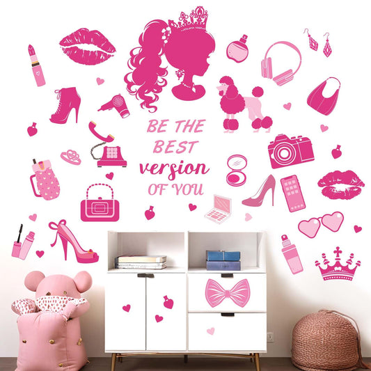 Princess Wall Stickers for Girls Bedroom: Pink Doll Fashion Wall Decals - Kids Baby Girls Room Nursery Daycare Wall Decor