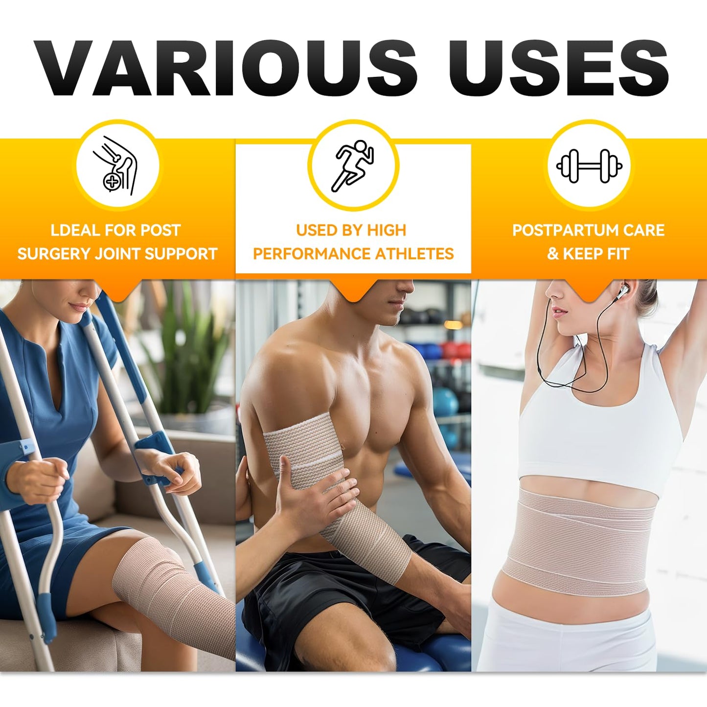 FRESINIDER Premium Elastic Bandage Wrap, 18 Pack 4" Cotton Latex Free Compression Bandage Wrap with Touch Closure at Both Ends, Support & First Aid for Sports, Medical, and Injury Recovery