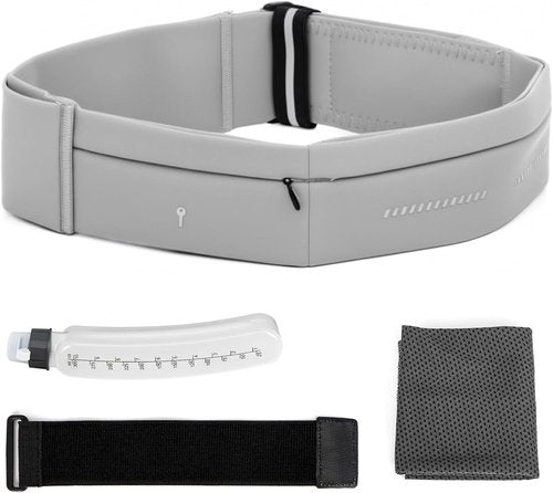 Lsnisni Slim Running Belt - Adjustable Waist Pack with Water Bottle & Towel Holder | Grey, Medium Size
