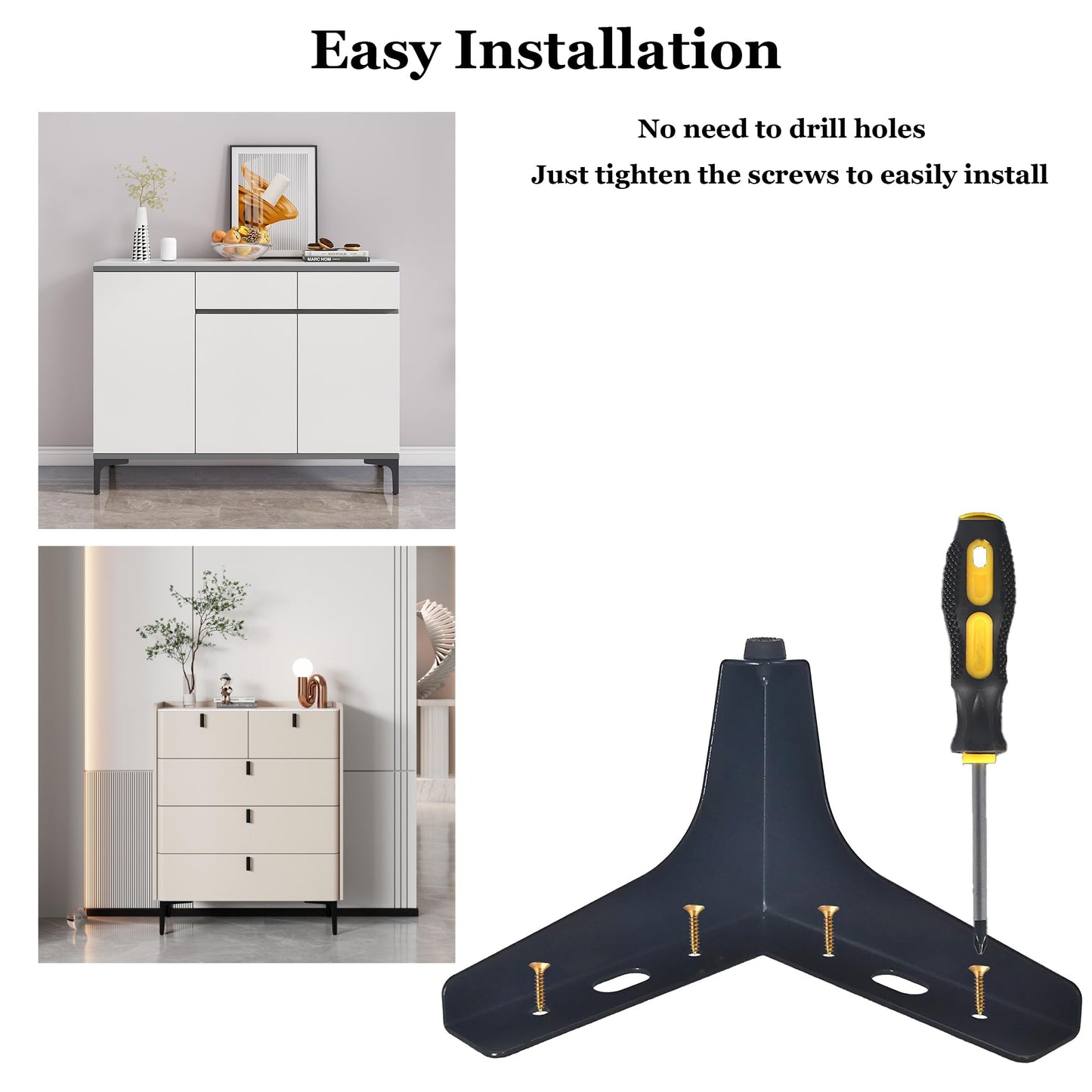 4 Pack 4" Matte Black Metal Furniture Legs, 1.4mm Thickness Metal Cabinet Feet(Black)